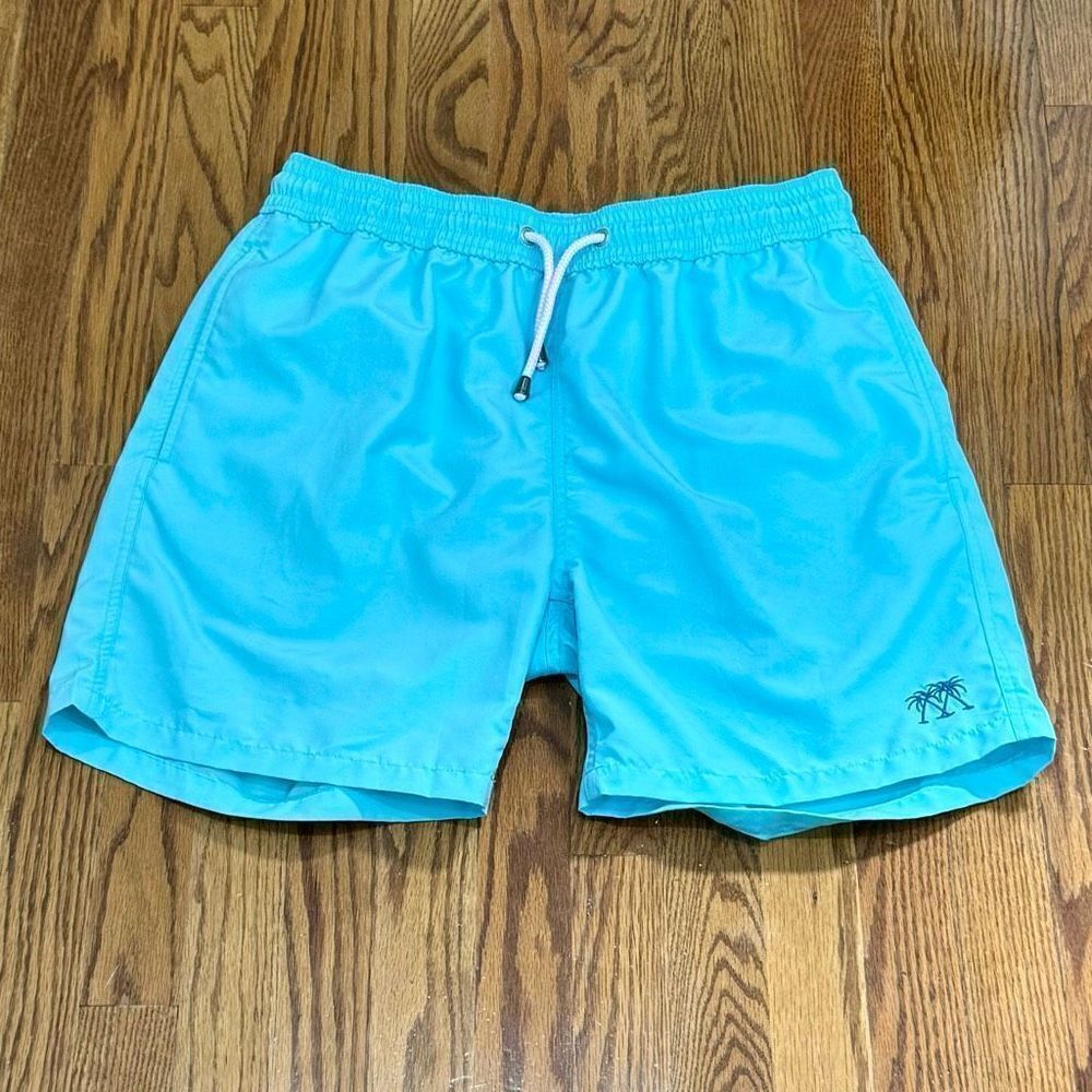 Pink House Mustique Aqua Green Swim Trunks. Size 36.